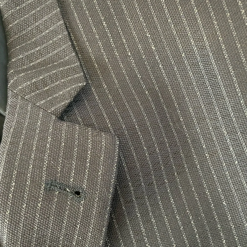 John Varvatos Star USA Textured Wool Chalk Stripe Suit Jacket in‎ Charcoal 44 L